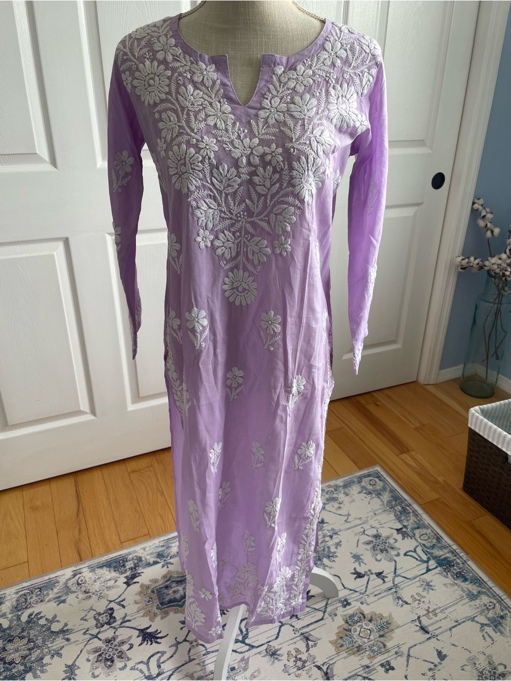 Nida Chikankari Cotton Kurta/Cover Up-Lavender- Medium-NWT